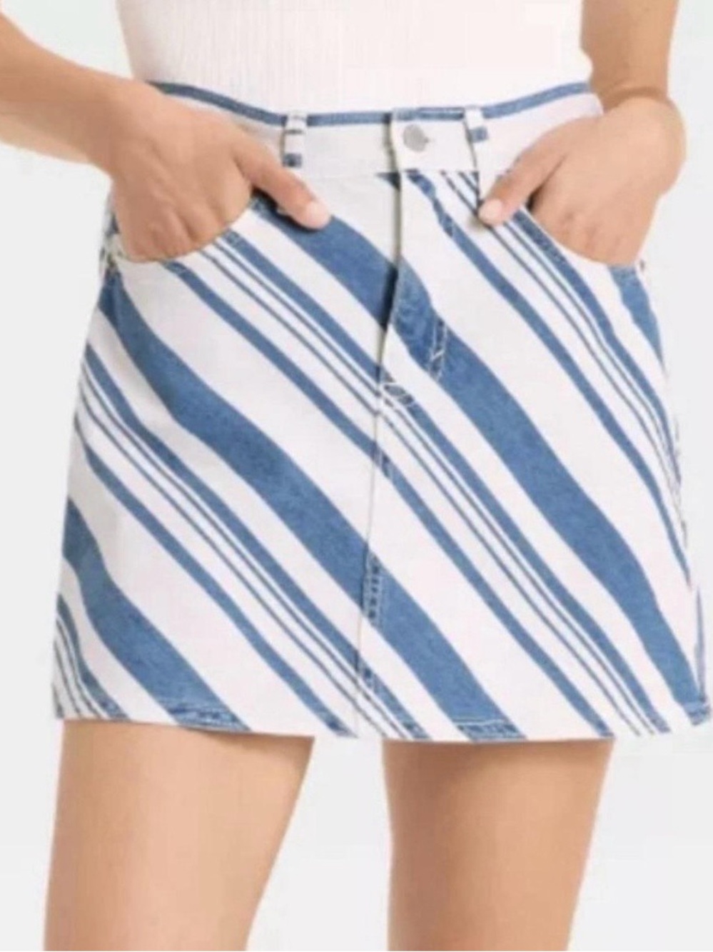 Universal Thread Blue and White Diagonal Stripe Mini Skirt
